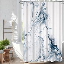 Blue Ink White Marble Abstract Shower Curtain Modern Ombre Printed Bath Curtain