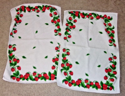 2 Vtg New Terry Dish Towels Strawberries Standard Size