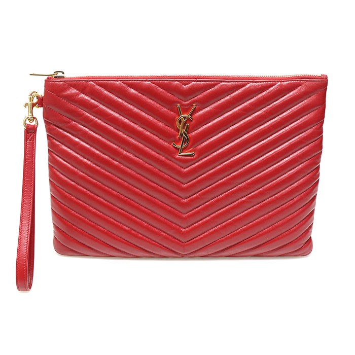 ★Saint Laurent★ Monogram Matelasse Card Holder Red Gold 42 CASSANDRE MATELASSÉ card case in patent leather | Saint