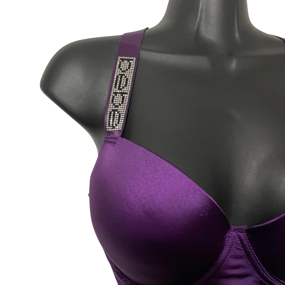 Sutiã Bebe Feminino Tamanho 38C Sutiã Push Up Longline Strass Alças Ajustáveis Roxo - Imagem 3 de 4