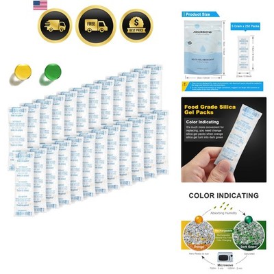 Moisture Absorbers   250 Packs 5 Gram Silica Gel Packs Food Grade Desiccant P...