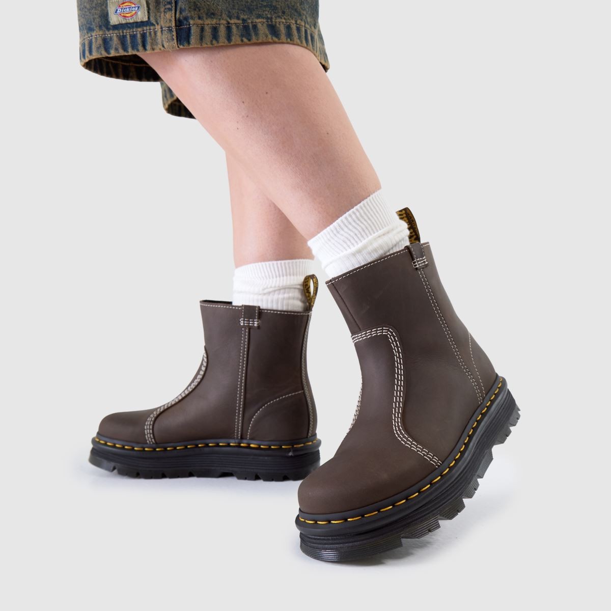 Dr. Doc Martens Zebzag Laceless Men's Leather Boots Dark Brown
