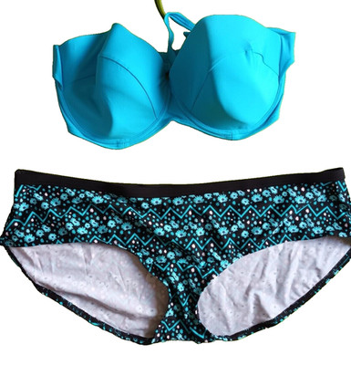 Curvy Kate/M&S UK 38D/22 Türkis Mix U/W gepolstertes Oberteil/gemustertes Unterteil Bikini