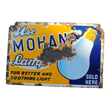 1900's Old Antique Vintage Mohan Lamp & Light Porcelain Enamel Sign Board