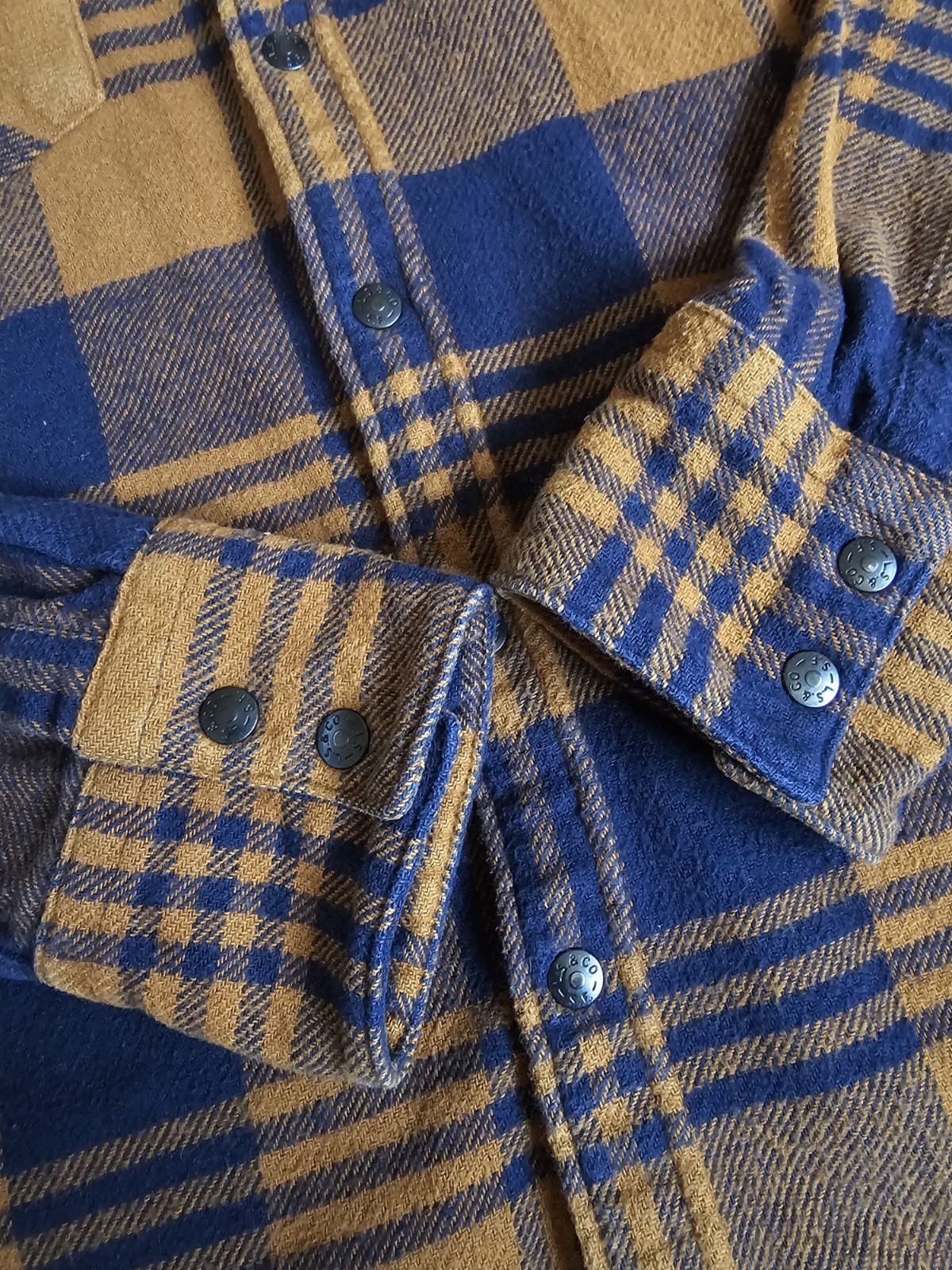 Levi's Mens Flannel Western Shirt Small Brown Navy Plaid Heavyweight Snap Button image 2