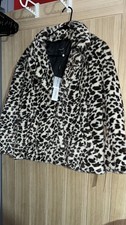 #65 SALE! new with tags Roman Leopard Faux Fur Short Jacket UK 12 petite