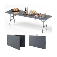 Goplus 8ft Plastic Folding Table, 350 LBS Outdoor Heavy Duty Folding Tables w...