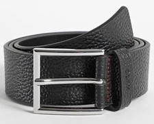 Hugo Boss Mens Leather Belt Black Size 85-32 Fits 30” Brand New Wide Jean