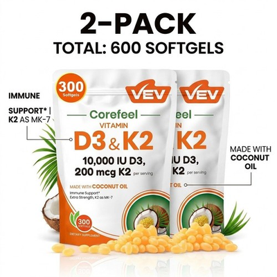 #ad #ad VEV Corefeel Vitamin D3 K2 10000 IU Softgels 2 Pack Immune Bone Support 600ct $38.99