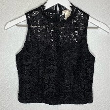Black Laced Mock Neck Sleeveless Cropped Top Size Small