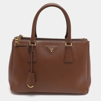 Prada Galleria Double Zip Small Brown Saffiano Lux Leather Tote