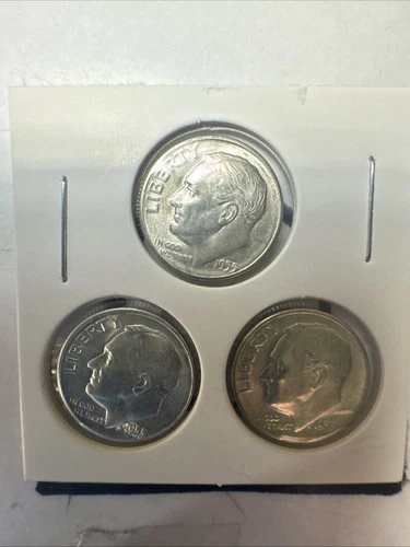3-1955s Roosevelt Dimes BU 90 Silver
