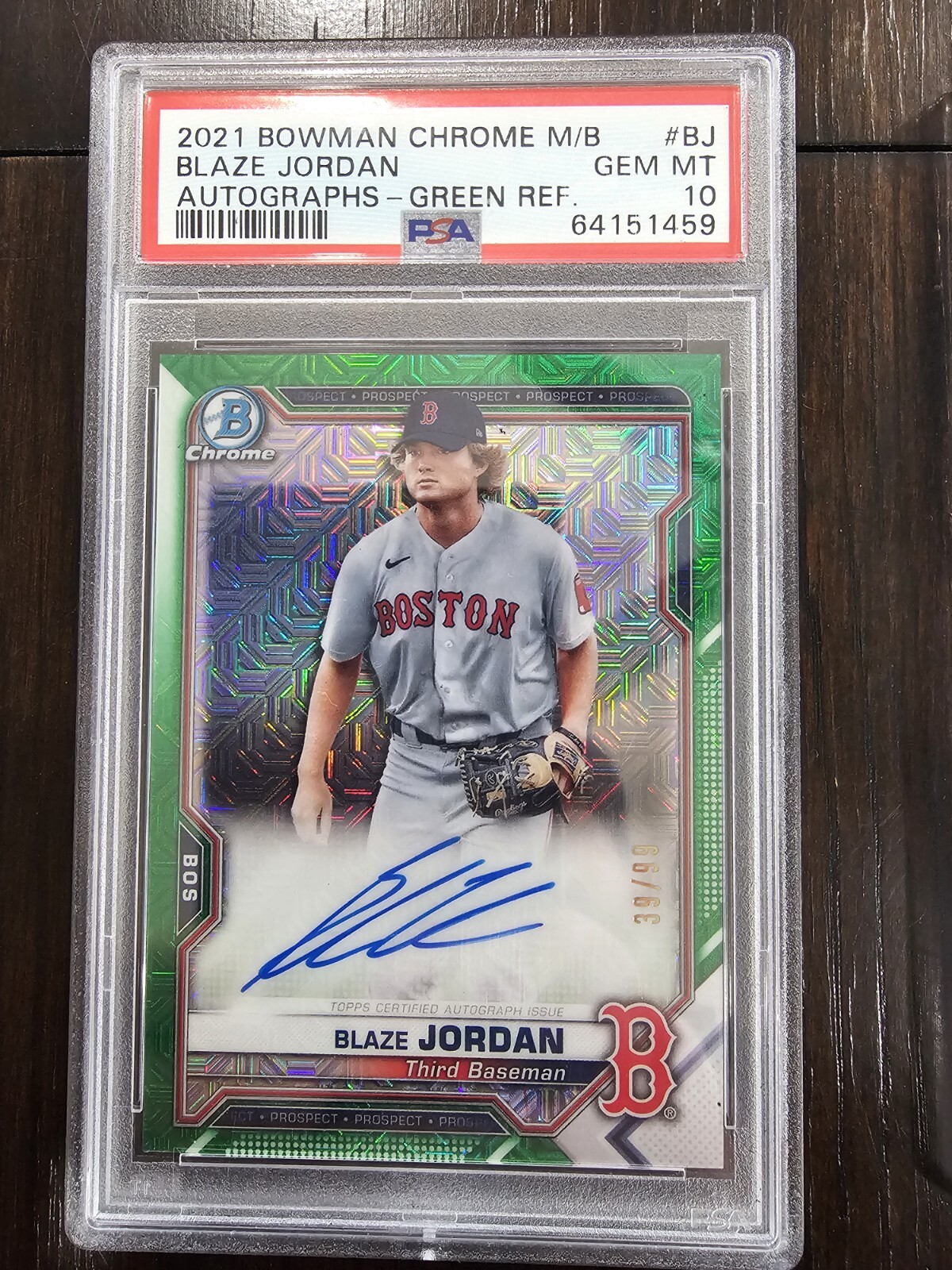 2021 Bowman Chrome Green Refractor Blaze Jordan RC 1st ON CARD AUTO /99 PSA 10