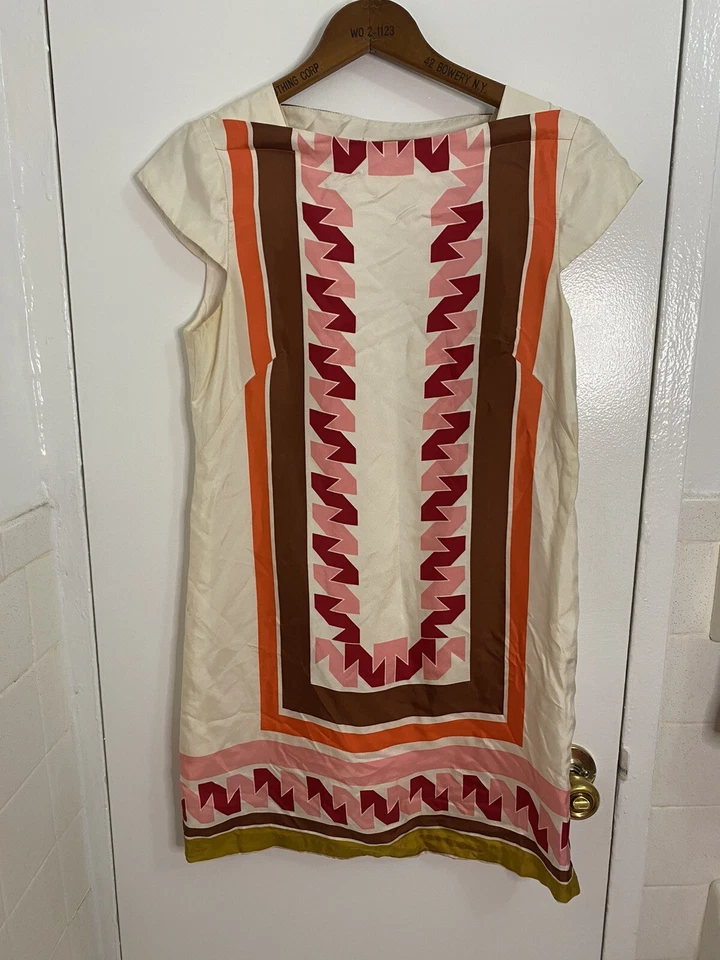 An Original Milly of New York Dress 4 Multicolor Silk Sleeveless Geometric USA - Image 3 of 4