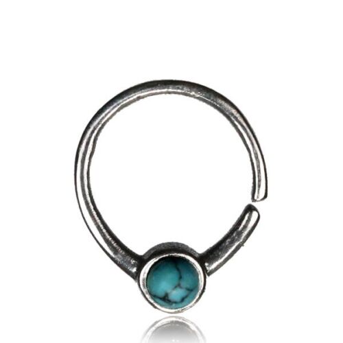 ORNATE 16G TURQUOISE STERLING SILVER HANGING SEPTUM 9MM RING NOSE AFGHAN HELIX - Picture 1 of 1