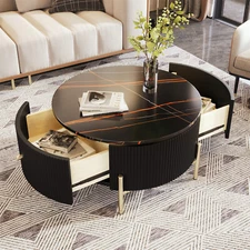 Modern Round Coffee Table Center Cocktail Table Side End Table with 2 Drawers