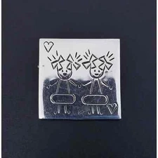 Vintage Sterling Silver Sisters Pendant or Brooch, 1 1/2" 20.4g