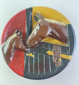 Mid-Century HORSE & COLT Folk Art Wall Hanging, Hand-Painted Carved Wood