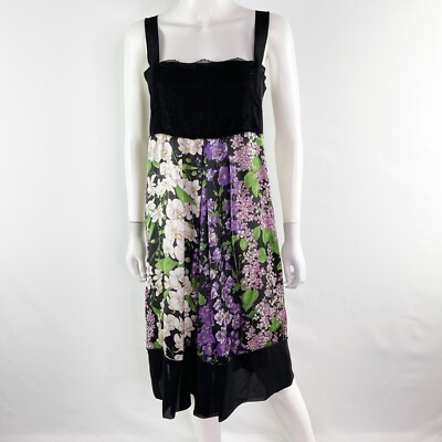 Blugirl Folies Blumarine Black Floral Lace Sleeveless Midi Dress Womens 12 NEW