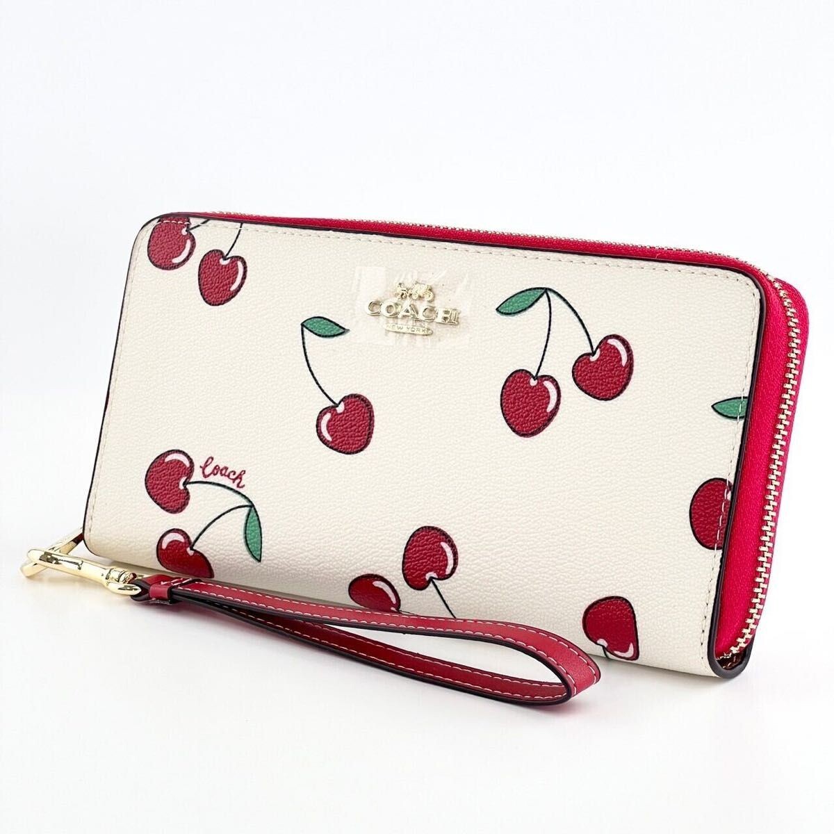 COACH CF406 Zip Around Accordion Long Wallet Heart Cherry Print
