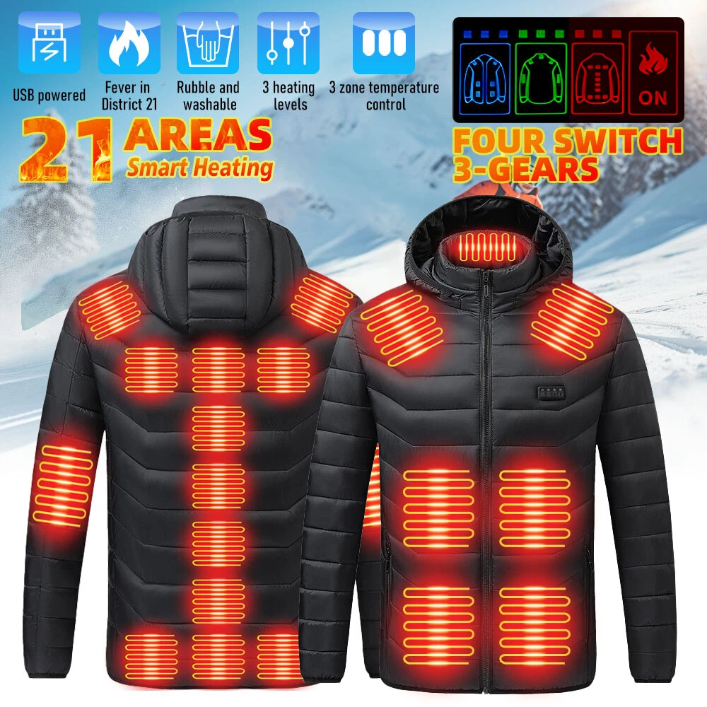 21 Areas Electric USB Heated Jacket Men Women Heating Thermal Coat / battery