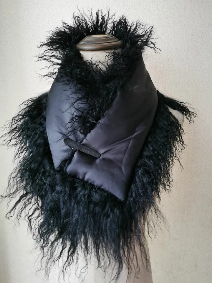Real Mongolian Lamb Fur Scarf Curl Shawl Wraps Winter Warm Soft Black Grey - Image 3 of 4