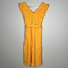 NEW Ann Taylor LOFT Dress Womens 0 Orange Linen Blend Ruffle Sleeve Cut Out Belt