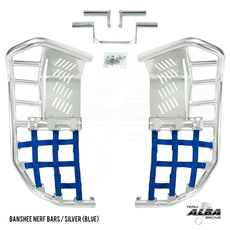 Yamaha Banshee YFZ 350 Nerf Bars Pro Peg Alba Racing Silver Blue