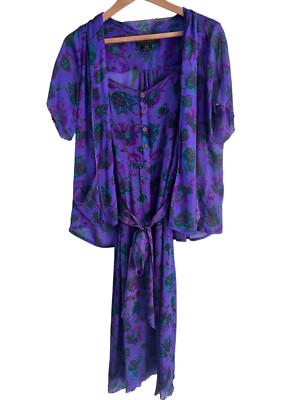Vintage Monsoon 70s Co-ord Pure Silk Purple Midi Dress Bolero