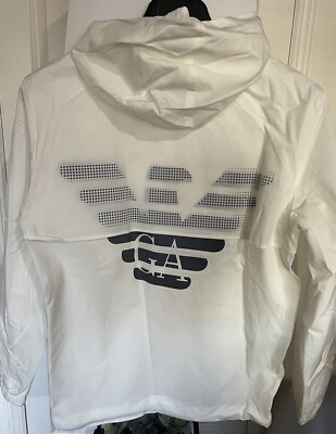 Giorgio Armani Men's Logo Print Hooded Blouson Jacket Size L White