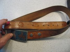 Vintage Hecho En Mexico Western Turquoise Silver Belt Buckle with Leather Belt