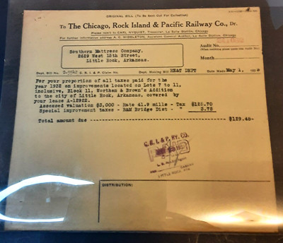 Chicago Rock Island & Pacific Railway Billing Statement And Carbon Copy 1933