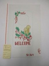 Handpainted Needlepoint Canvas Connection CC Welcome Sign Christmas Candles