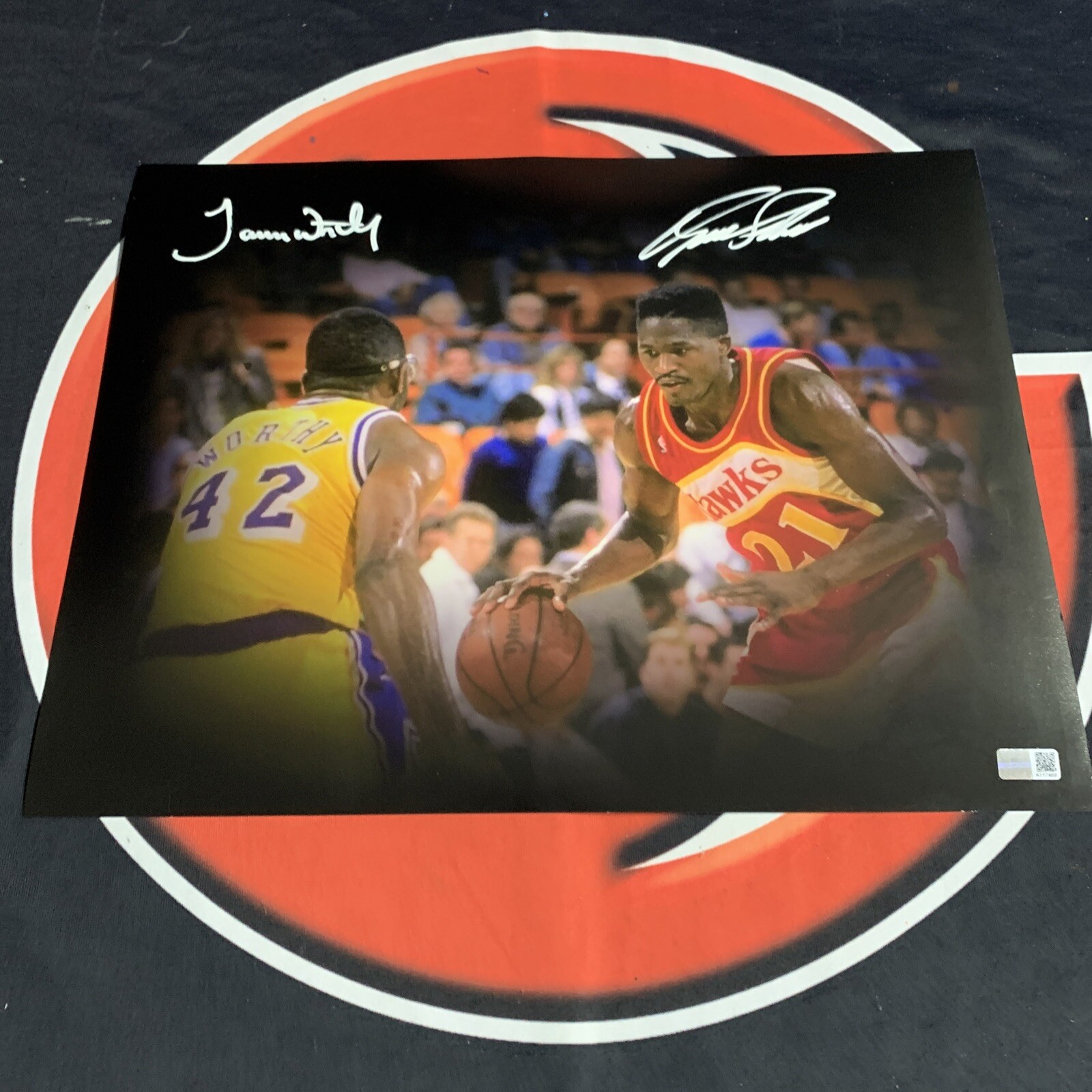 James Worthy Autographed Signed Los Angeles Lakers Dominique Wilkins Hawks Lakers 11x14 Picture Steiner 