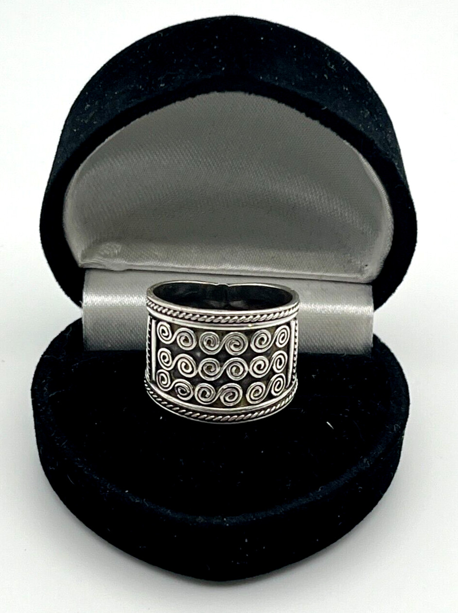 Vtg Solid Sterling Silver 925 MICRO CIRCLE WIDE B… - image 1