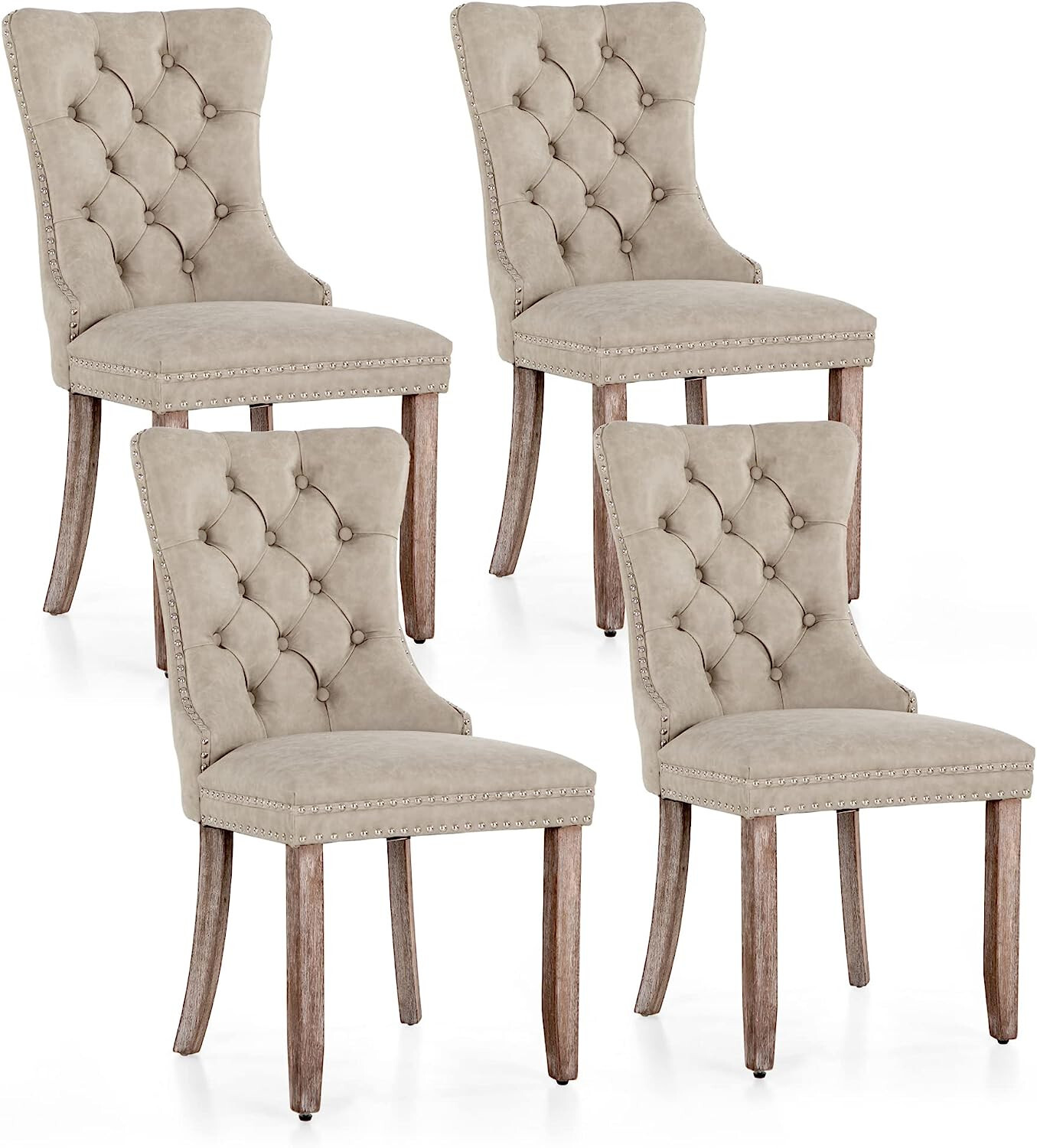 Velvet Dining Chairs Set of 4 Upholstered Tufted Dining Room Chair Wood