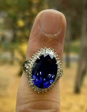 4Ct Oval Lab-Created Sapphire Halo Large Engagement Ring 14K White Gold Finish