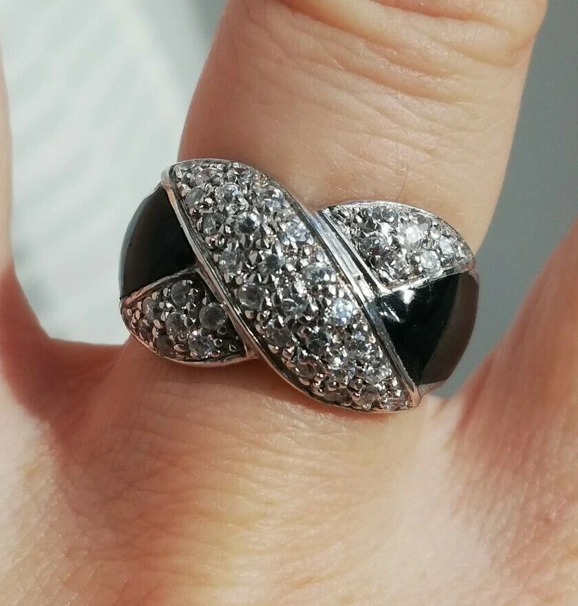 Bague pierre onyx forme carrée + zirconium en argent style Vintag Bague pierre onyx forme carrée + zirconium en argent style Vintag