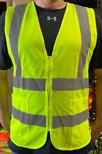2 Pockets Yellow  High Visibility Safety Vest, ANSI/ ISEA 107-2010