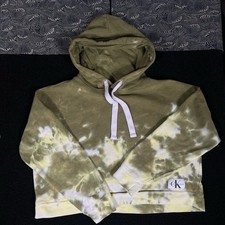Calvin Klein Jeans womens Large Cropped Hoodie Pullover green White Tie Dye L
