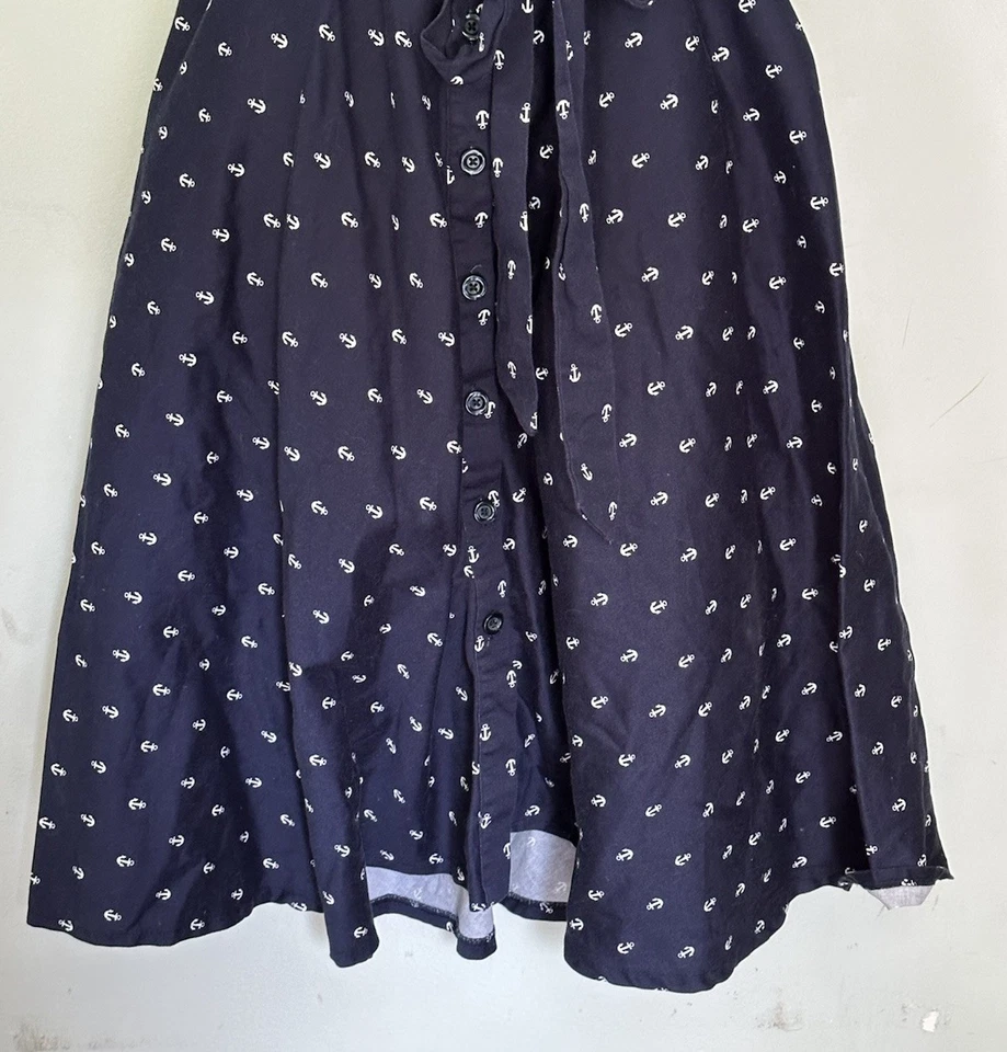 Chetta B Anchor Print Shirtdress Women Size 10 Button Front Midi Blue Coastal - Image 4 of 4