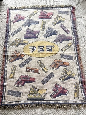 VINTAGE PEZ Woven Throw Blanket Candy Dispenser Design 47x66 