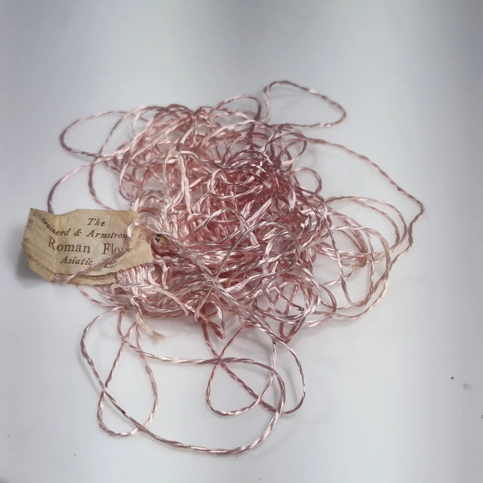 Antique Silk Thread Embroidery Shades of Pink Lot of 10 - Image 4 of 4