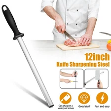 12" Diamond Knife Sharpening Steel Honing Rod Oval Stick Kitchen Sharpener Tool