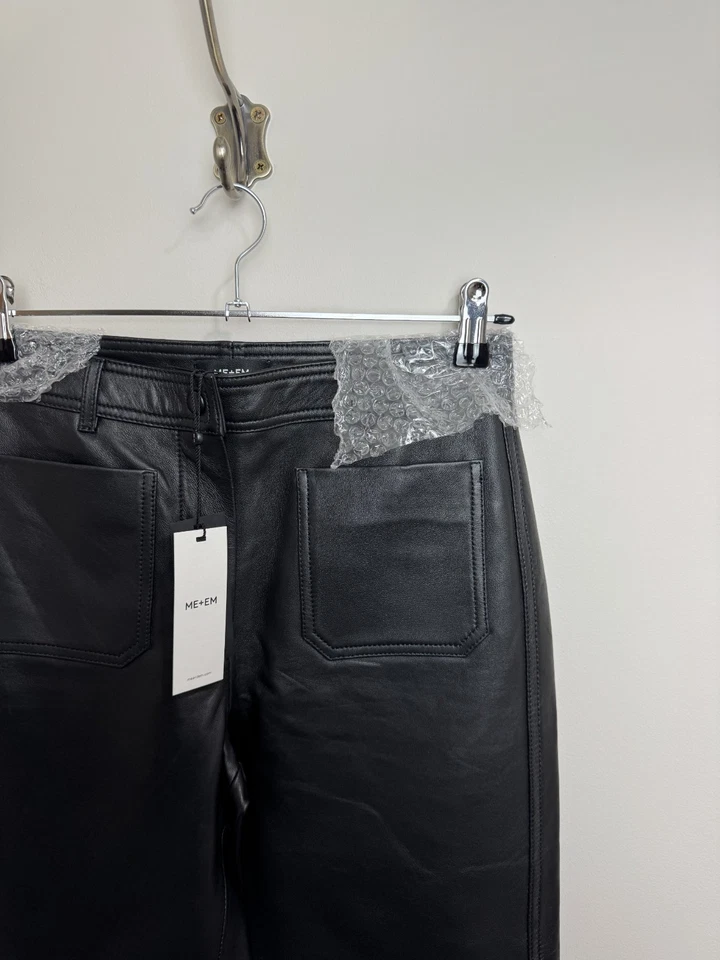 Me+Em Lambs Leather Bootcut Trousers Size 8 Black Patch Pocket Flare Luxury - Image 4 of 4