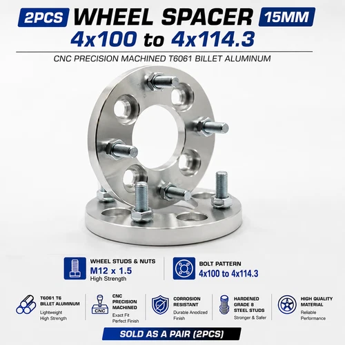 2pcs 15mm 4x100 to 4x114.3 Conversion Wheel Spacers for Proton Satria Saga Civic