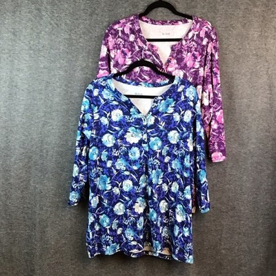 Blair 3/4 Sleeve Floral Top V-Neck Button Up Blue and Purple