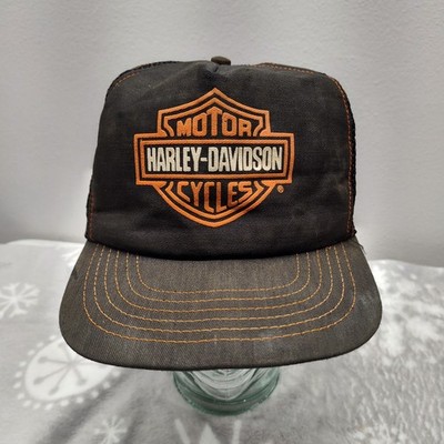 Vtg Harley Davidson Motorcycles Big Shield Logo Trucker Hat Cap 80s Well Worn