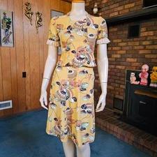 Vtg 1930s Southwestern Novelty Rayon 2 Pc Sportswear Skirt Top Set WOUNDED XS/S