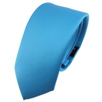 Schmale Tigertie Satin Krawatte Blau TüRkis Wasserblau Uni - Schlips Binder Tie